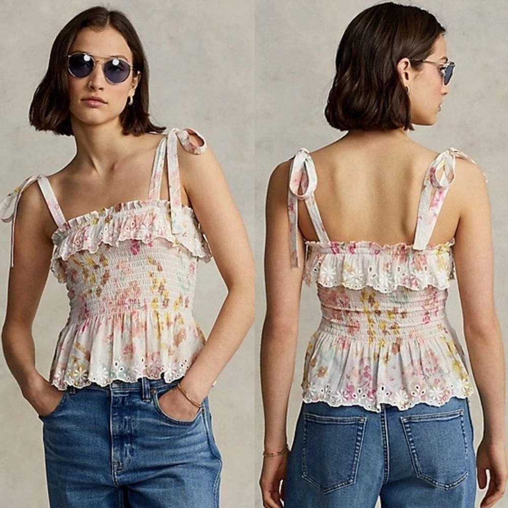 Polo Ralph Lauren Floral Ruffled Peplum Tank Top Womens Small Pink